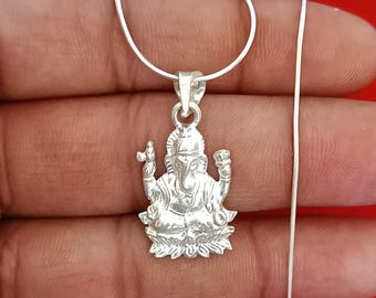 925 Sterling Silver Lord Ganesha Pendant Necklace for Men and Women