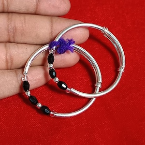 New Baby Bangle 925 Sterling Silver Baby Cuff Bangle Black Beads Nazariya Baby Protection Jewelry