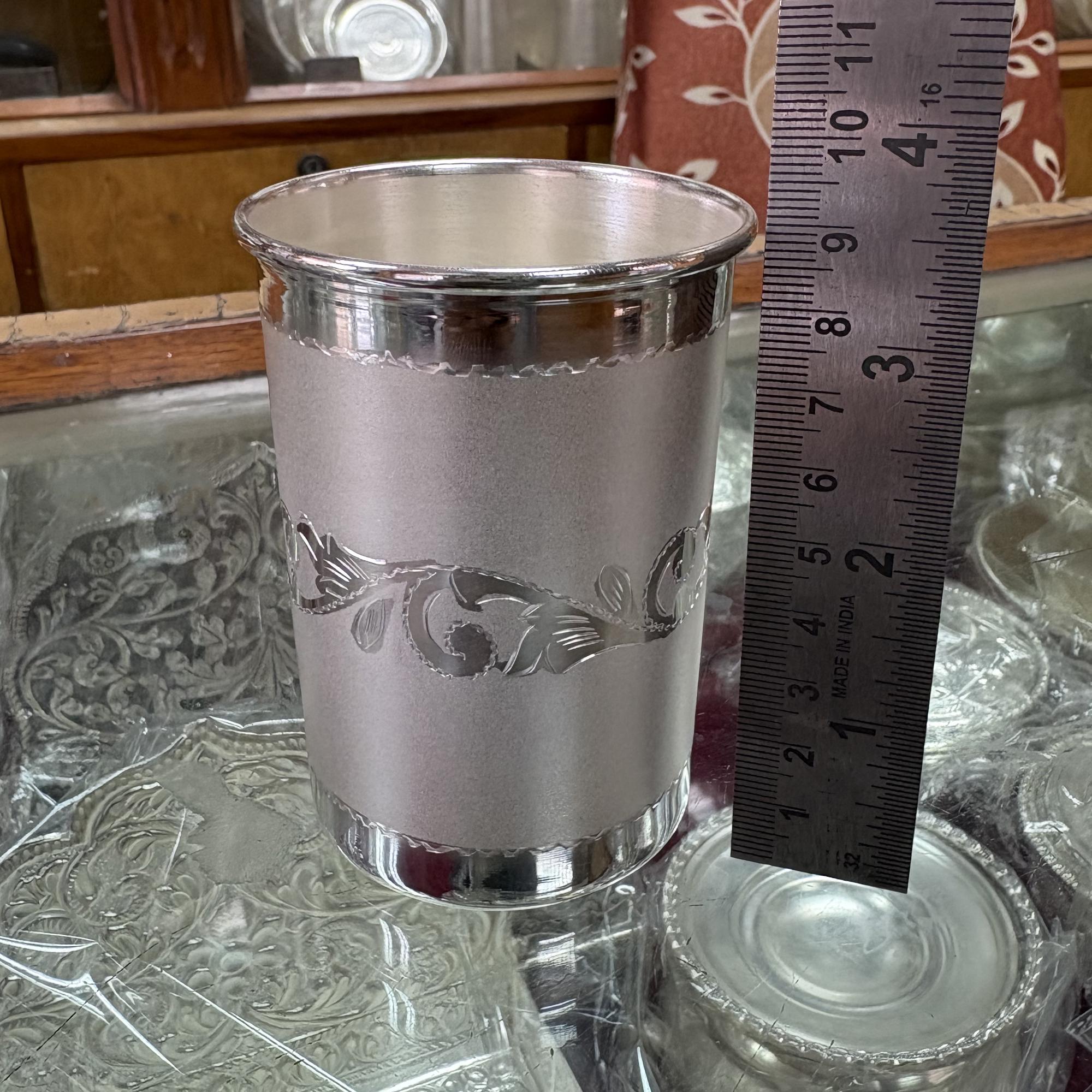 999 Pure Fine Silver Water Glass Cups Set of 6 Glasses With Tray 