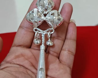 Handmade 925 Silver Baby Rattle with Whistle - Jingling Bells Toy