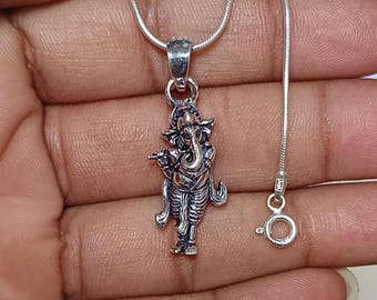 Ganesha Necklace, 925 Sterling Silver Spiritual Good Luck Gift, Hindu God Jewelry
