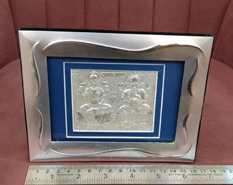 999 Pure Silver Lakshmi Ganesh Photo Frame, Diwali Pooja Decor
