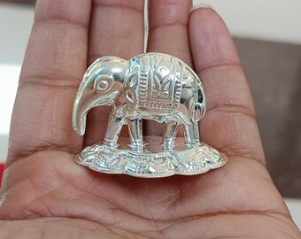 925 Elephant with Trunk Down Silver Elephant Figurine Statue Idol