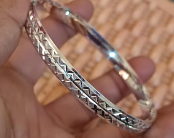 Solid Flat Plain Design 925 Sterling Silver Shiny Bright Bangle