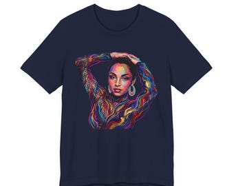 Sade Adu lebendiges stilistisches T-Shirt | Soul Jazz Musik Grafik T-Shirt | Unisex R & B Sänger Fan Shirt | Glatte Vintage Art Top