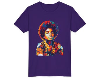 Junges MJ Retro Portrait T-Shirt - Buntes Pop Musik Grafik T-Shirt | T-Shirt für Kinder