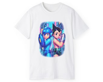 Mega Man x Astro Jungen Retro Gamer T-Shirt | Klassisches Roboter-Held-Grafik-T-Shirt | Unisex Anime Videospiel Shirt | Sci-Fi Fan Top