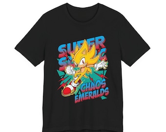 Super Sonic Power-Up-T-Shirt | Retro Geschwindigkeit Held Grafik T-Shirt | Unisex Gamer-Shirt | Klassisches Plattformspiel Fan Top | Schneller blauer Held