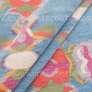 Colorful Blue Kilim Rug | Handwoven Wool Hand Knotted | Boho Tribal Area Rug | Ikat Geometric Carpet | Living Room Accent | 6x9 Wool Rug