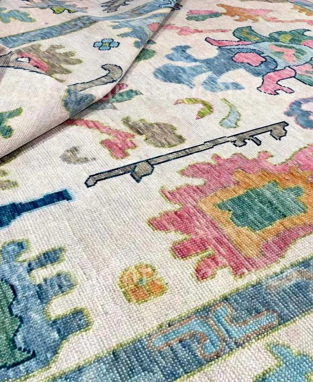 Pushak Rug Hand-knotted Oushak Rug – Vintage Turkish Wool Area Rug – Soft Pastel ...