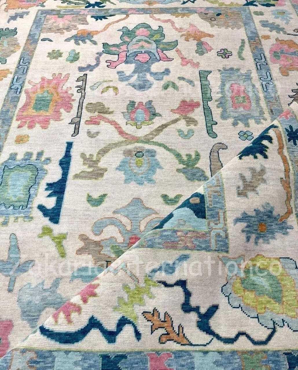 Pushak Rug Hand-knotted Oushak Rug – Vintage Turkish Wool Area Rug – Soft Pastel ...