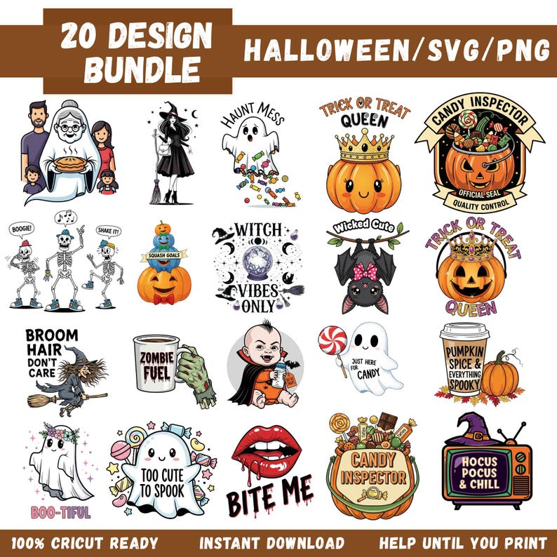 Halloween SVG Bundle | 20 PNG Clipart Designs | Cute Ghost Pumpkin ...