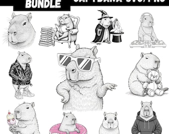 Capybara SVG Bundle | 41 Kawaii Animal Clipart Designs (Digital Download)