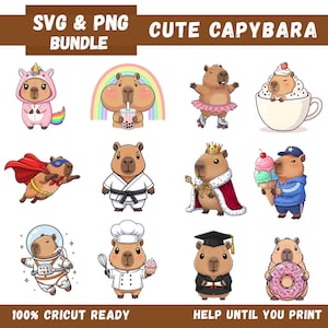 Cute Capybara Digital Bundle Kawaii Animal Clipart Cartoon Vector Design for Cricut Sublimation and Funny DIY Crafts
