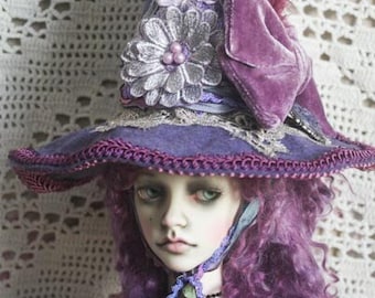 Lavender Felt Witch Hat With Velvet Bow For Ball Jointed Dolls