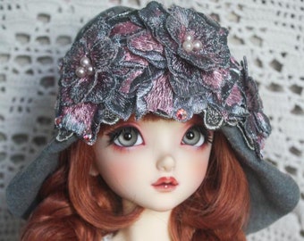 Pink and Silver With Rhinestones Felt Flapper Style Cloche For SD Sized Ball Jointed Dolls & Blythe