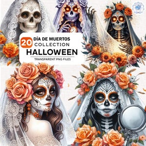 La Catrina Clipart Bundle, 20 PNG Mexikanisch, Dia de Muertos Clipart, Tag der Toten La Llorona Png, Zuckerschädel Clipart, Halloween Png