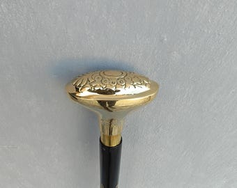 Handmade Wooden Walking Stick with Brass Handle - Adjustable Hiking Cane
