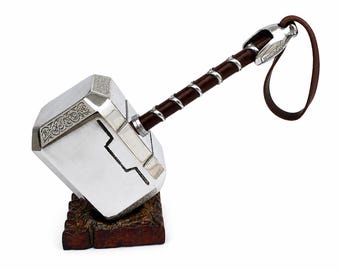 Martillo de Thor de aluminio hecho a mano: réplica de Mjolnir con empuñadura de cuero