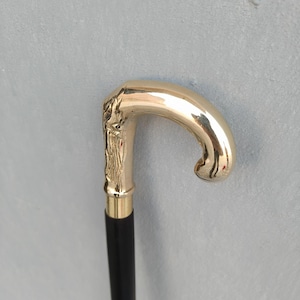 Engraved Brass Handle Walking Stick: Handmade Wooden Cane for Men