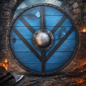 Escudo vikingo de madera y aluminio: escudo redondo de guerrero nórdico hecho a mano / Decoración de pared medieval