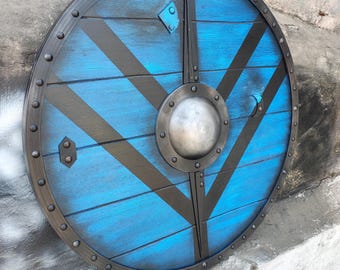 Escudo vikingo de madera y aluminio: escudo redondo de guerrero nórdico hecho a mano / Decoración de pared medieval