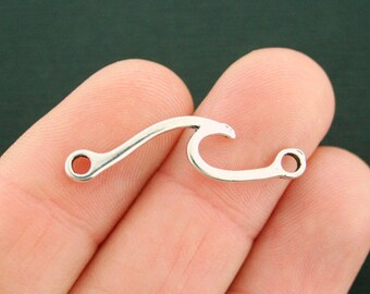 10 Wave Connector Charms Antique Silver Tone 2 Sided - SC7544