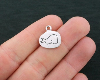 SC2714 6 Whale Tail Charms Antique Silver Tone 3D Larger Size