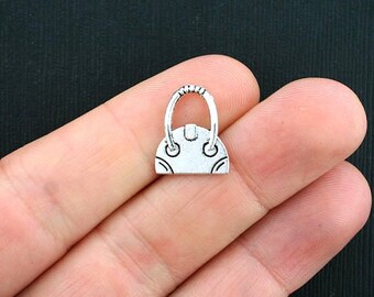 10 Purse Charms Antique Silver Tone 2 Sided SC3634