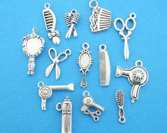 Hair Dresser Collection Charms Antique Silver Tone 13 Different Charms - COL325