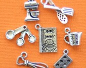 Baking Charm Collection Antique  Silver Tone 7 Different Charms - COL249