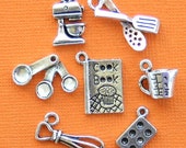 Baking Charm Collection Antique  Silver Tone 7 Different Charms - COL249