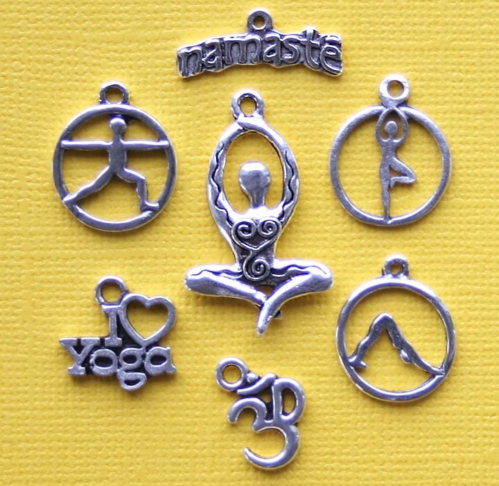 Yoga Charm Collection Antique Silver Tone 7 Different Charms Etsy