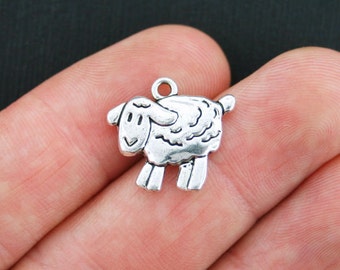 BULK 40 Sheep Charms Antique Silver Tone 2 Sided Lamb - SC3821