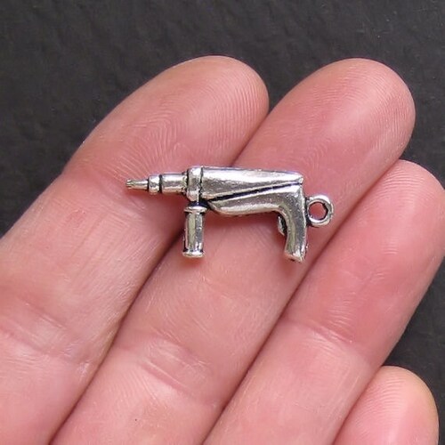 6 Drill Charms Antique  Silver Tone 2 Sided - SC623