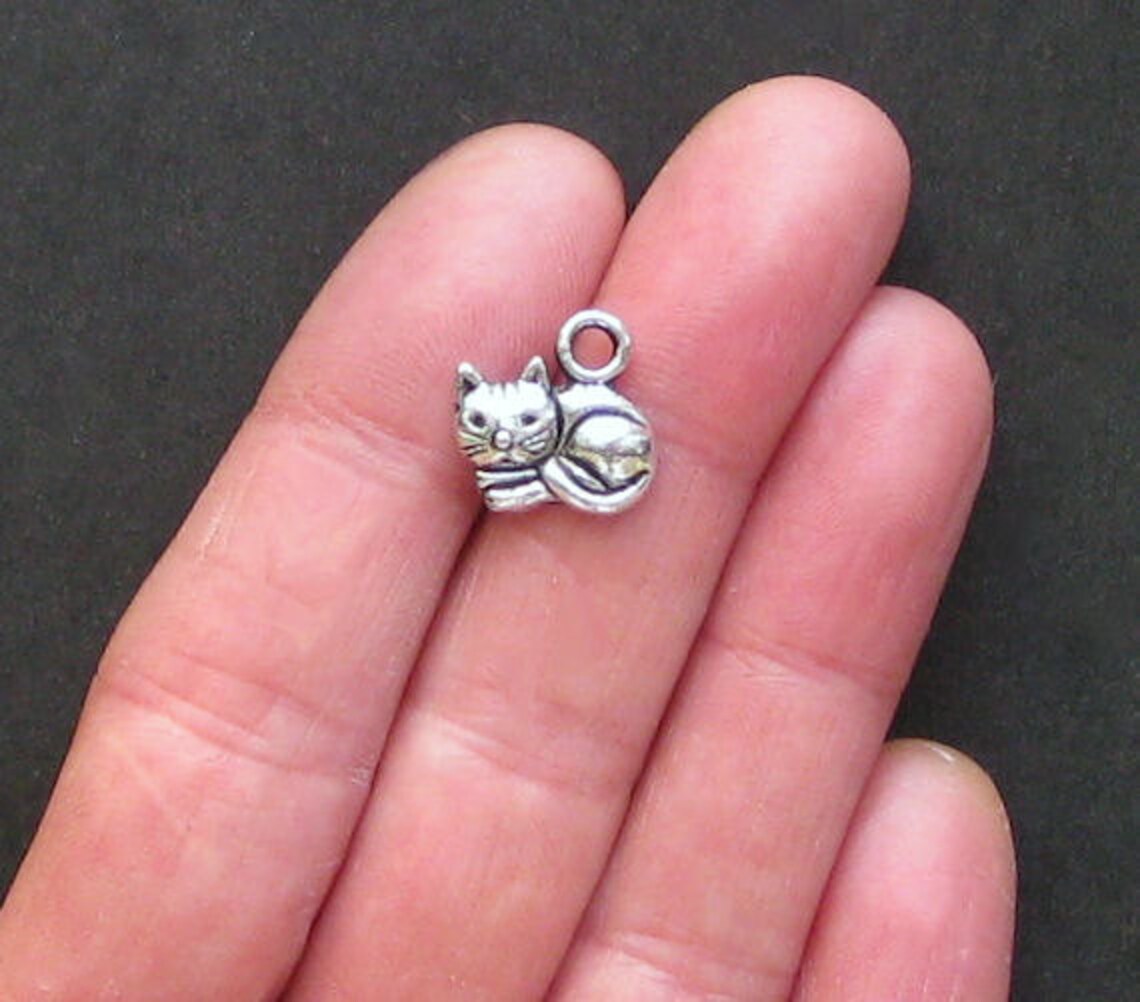 10 Cat Charms Antique Silver Tone Simply Adorable SC1066 Etsy