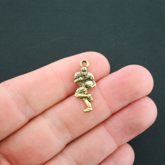 GC141 6 Football Player Charms Antique Gold Tone 2 Sided