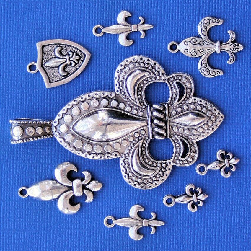 Fleur de lis charm collection antique silver tone 8 charms  etsy
