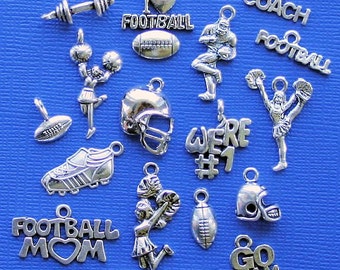 Deluxe Football Charm Collection Antique Silver Tone 17 Charms - COL244