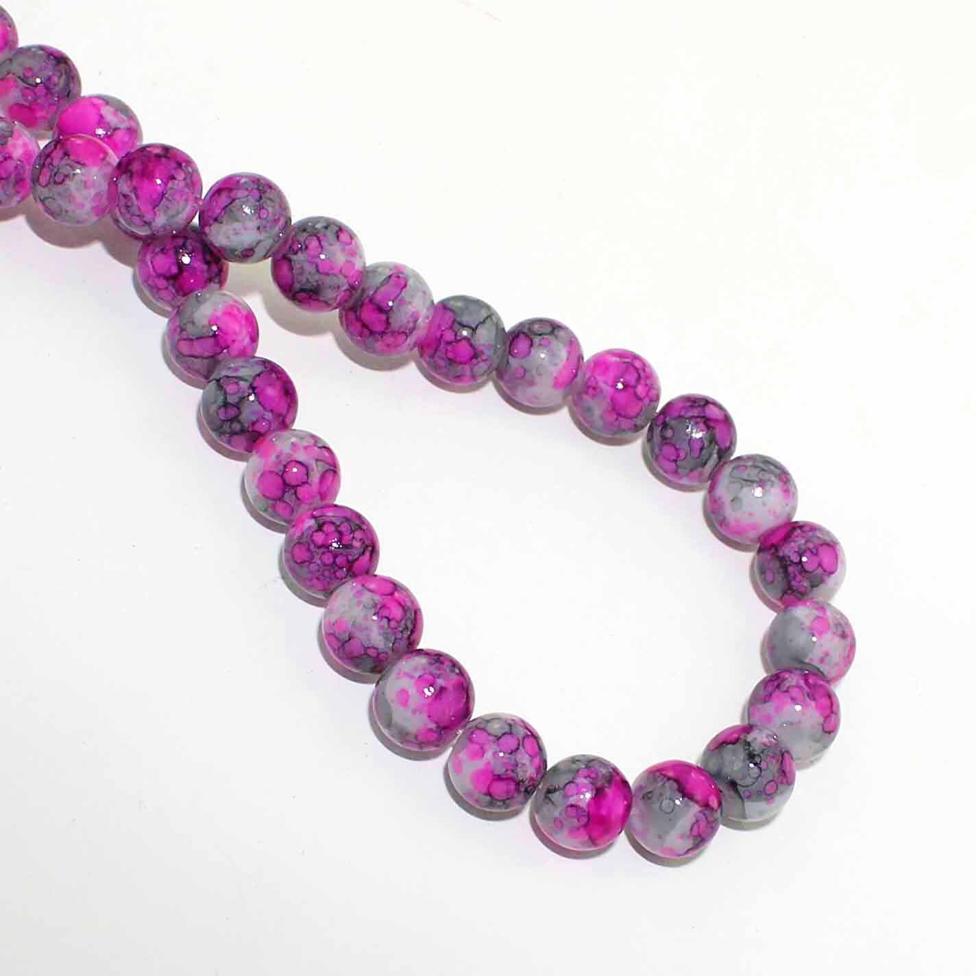 20 Mottled Glass Beads 8mm Tones of Pink and Charcoal Etsy