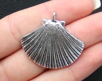 6 Shell Charms Antique Silver Ocean Themed Shell - SC231