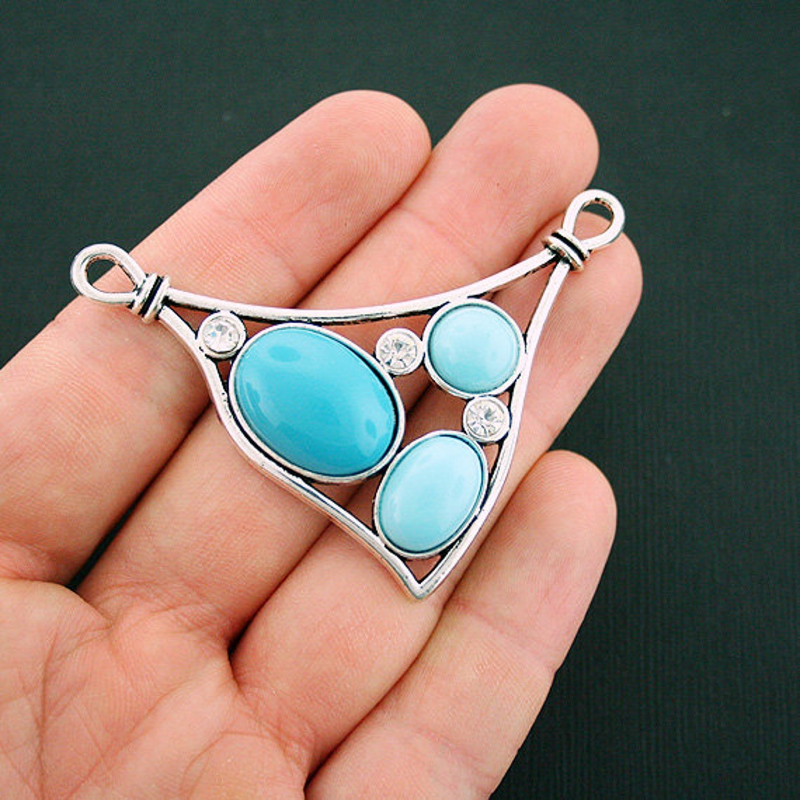 Pendant Connector Charm Antique Silver Tone With Inset Etsy