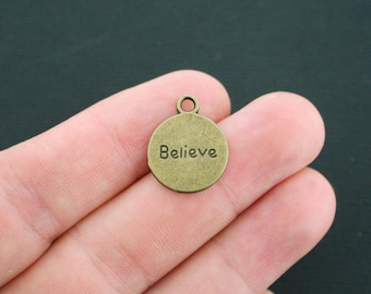 12 Believe Inspire Charms Antique Bronze Tone 2 Sided - BC920