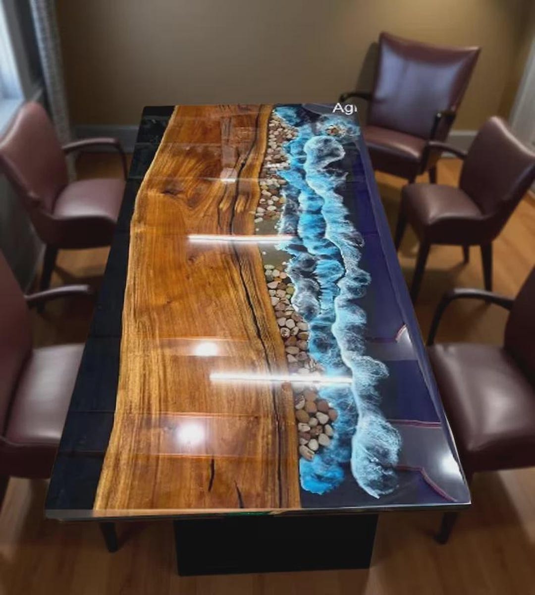 Handmade Ocean Wave Epoxy Table: Live Edge Coastal Dining Table - Etsy