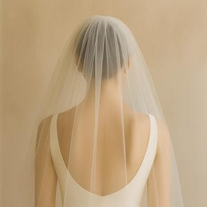 Sheer Ivory Bridal Veil with Blusher: Raw Cut, Shoulder Length