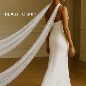 Ivory Wedding Tulle Scarf: Minimalist Bridal Neck Tie, Raw Cut Edge