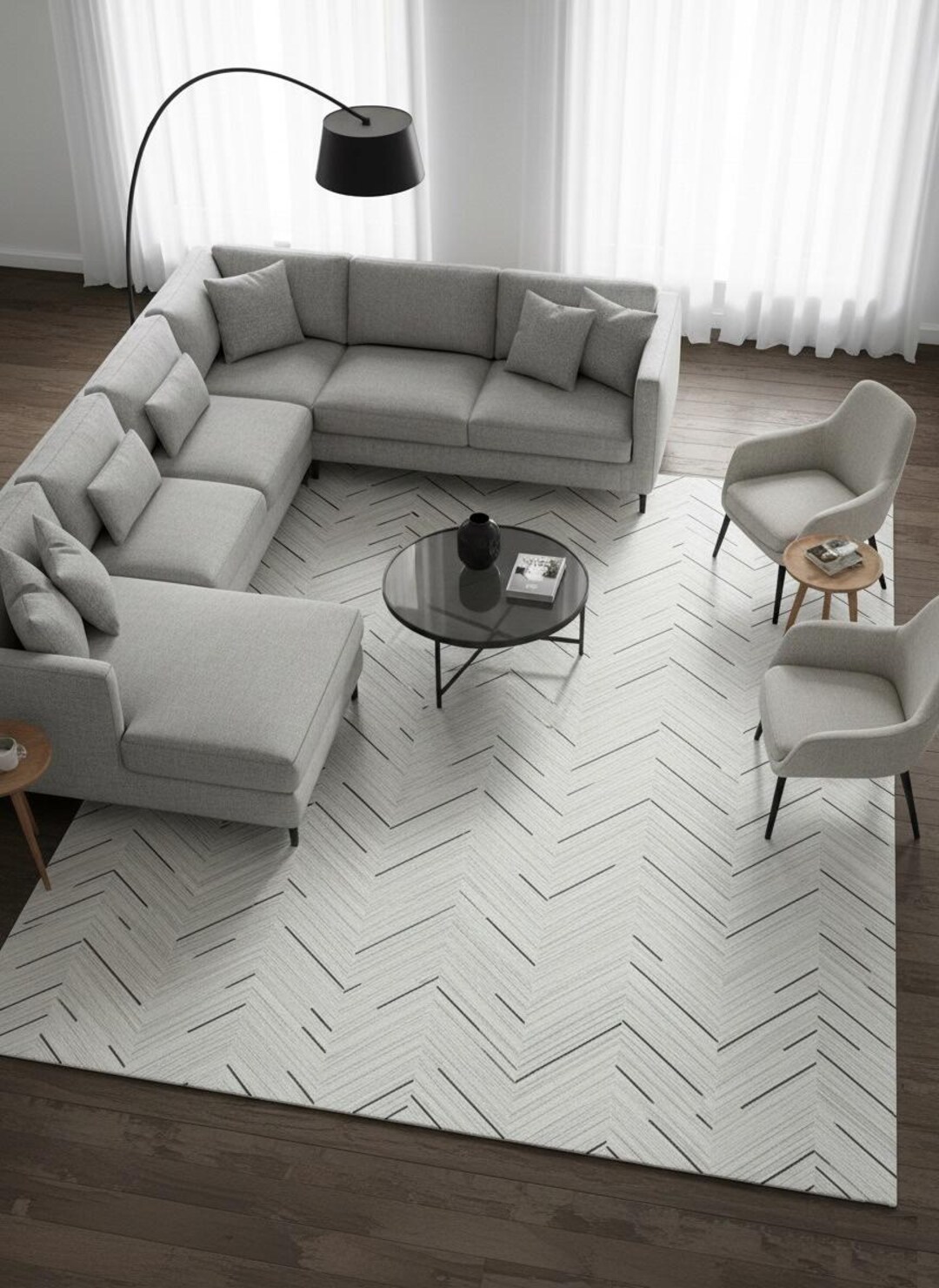 White Chevron Cowhide Patchwork Rug – Handmade Hair-on Leather Carpet ...