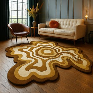 Hand-Tufted Wool Rug – Irregular Brown & Beige Abstract Area Rug | Modern Minimalist Wool Accent Rug for Living Room - Bedroom Floor Decor