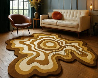Hand Tufted Abstract Wool Rug – Irregular Brown & Beige Modern Carpet for Living Room