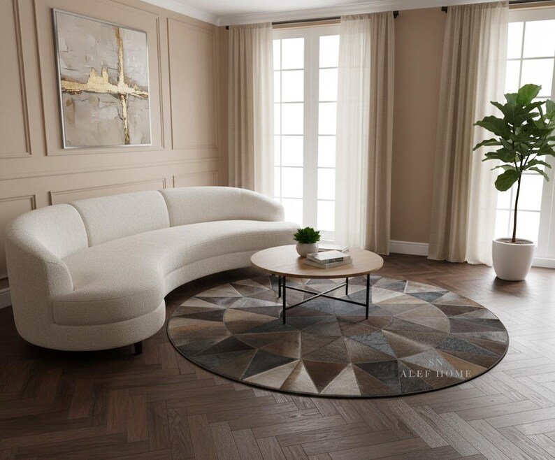Round Hide Rugs Brown Cowhide Round Rug – Starburst Cow Skin Hairon Leather Patchwork ...